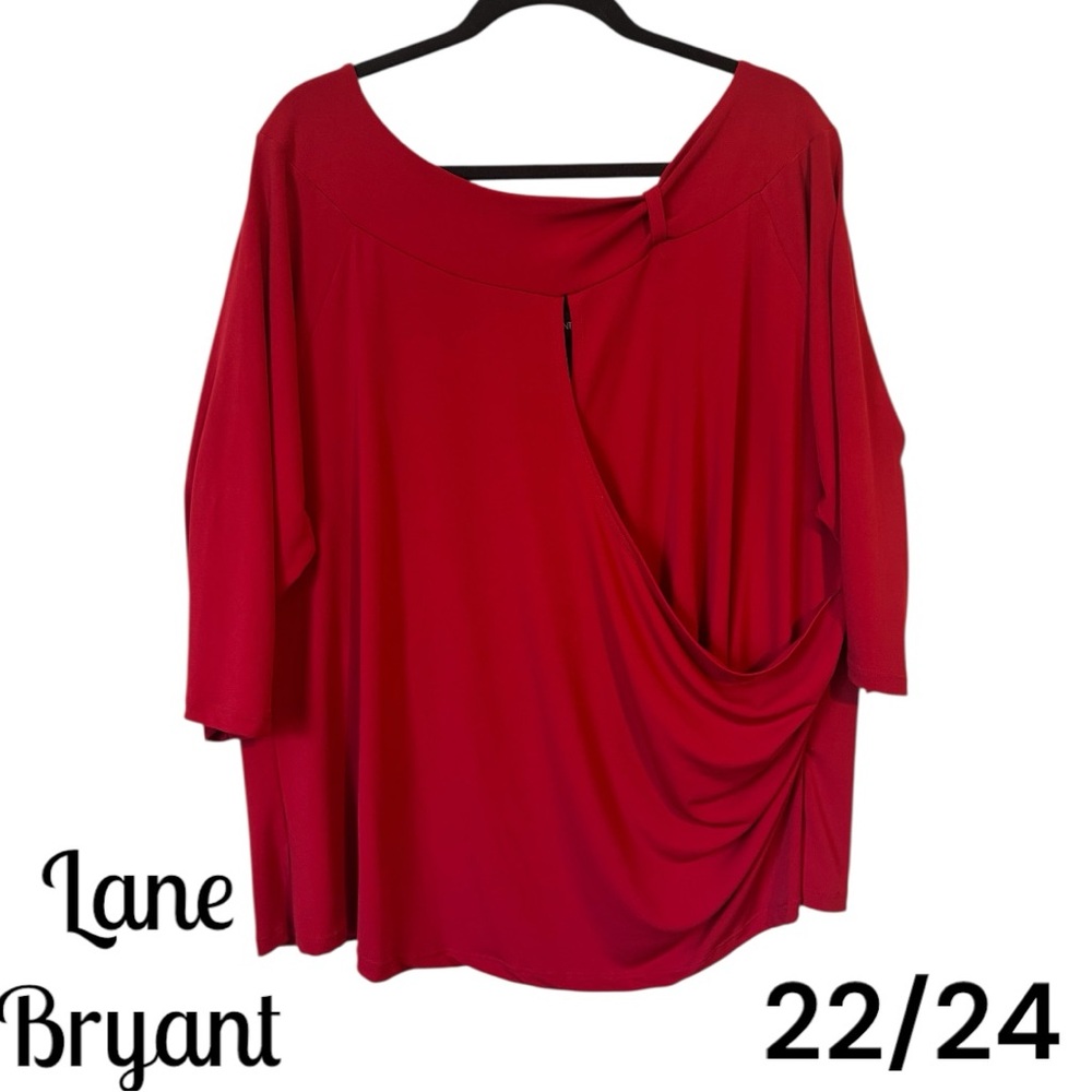 LANE BRYANT RED MOCK WRAP TOP PLUS SIZE: 22/24 #X - Picture 1 of 8